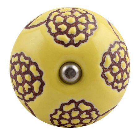 Brown Marigold Etched Ceramic Floral Wine Stopper (Pack Of One Piece)